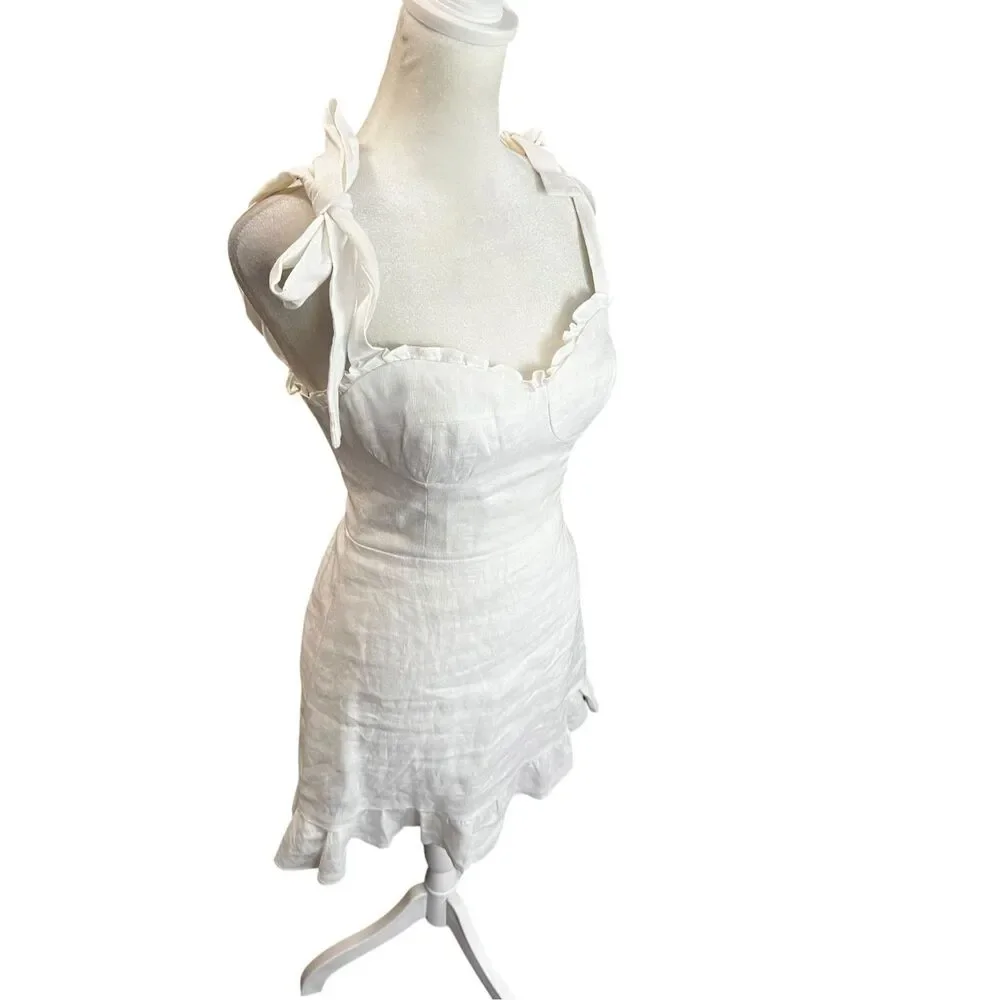 Reformation Christine Linen Mini Dress Ivory Tie Strap Sweetheart Size 0